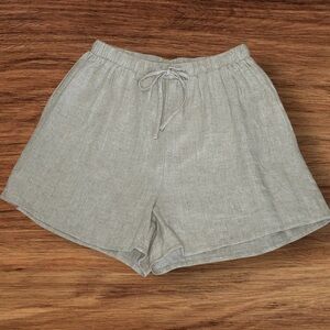 SHEIN Beige Linen Blend High‎ Waist Shorts with Elastic Waistband Front Tie Sz M